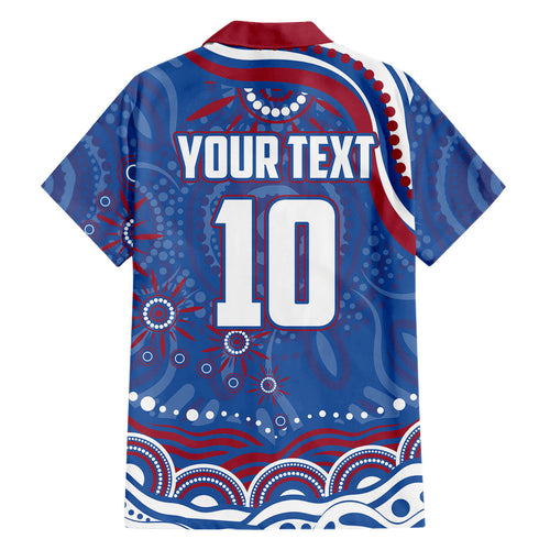 Personalized Western Bulldogs Football Mascot Family Matching Short Sleeve Bodycon Dress and Hawaiian Shirt Aboriginal Dot Art - Dreamtime Football Mascot