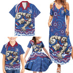 Personalized Western Bulldogs Football Mascot Family Matching Summer Maxi Dress and Hawaiian Shirt Aboriginal Dot Art - Dreamtime Football Mascot