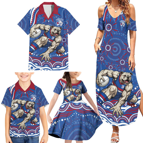 Personalized Western Bulldogs Football Mascot Family Matching Summer Maxi Dress and Hawaiian Shirt Aboriginal Dot Art - Dreamtime Football Mascot