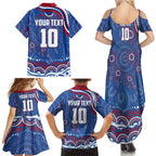 Personalized Western Bulldogs Football Mascot Family Matching Summer Maxi Dress and Hawaiian Shirt Aboriginal Dot Art - Dreamtime Football Mascot