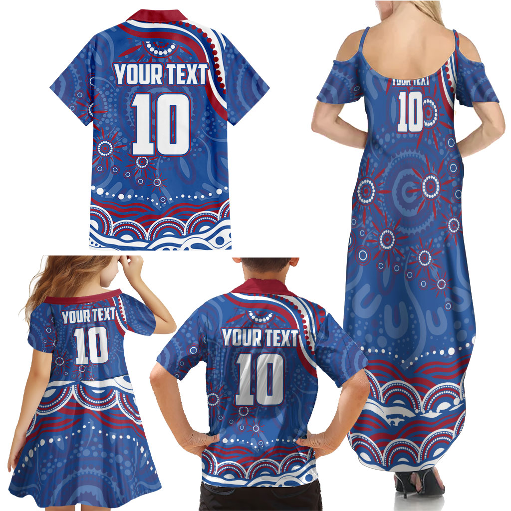 Personalized Western Bulldogs Football Mascot Family Matching Summer Maxi Dress and Hawaiian Shirt Aboriginal Dot Art - Dreamtime Football Mascot