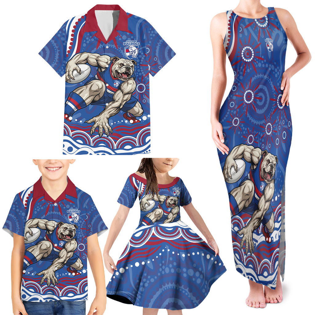 Personalized Western Bulldogs Football Mascot Family Matching Tank Maxi Dress and Hawaiian Shirt Aboriginal Dot Art - Dreamtime Football Mascot