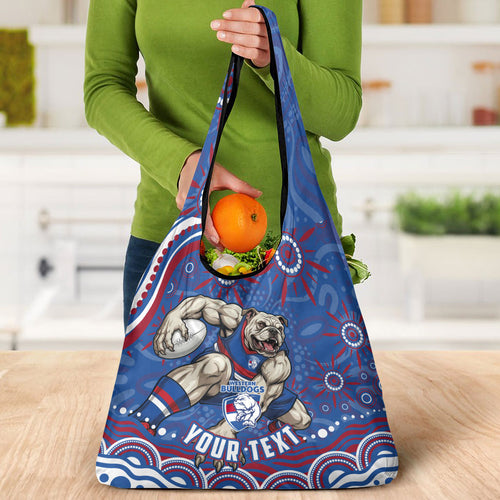 Personalized Western Bulldogs Football Mascot Grocery Bag Aboriginal Dot Art - Dreamtime Football Mascot