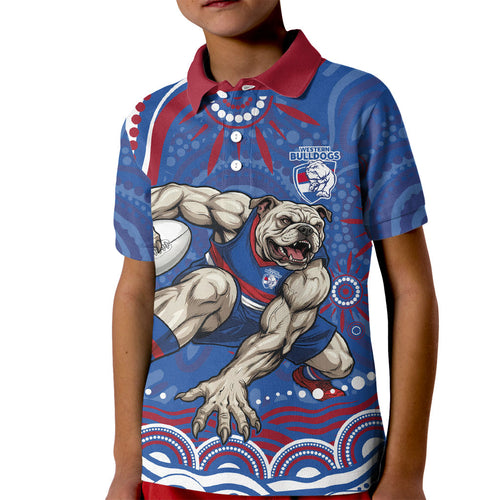Personalized Western Bulldogs Football Mascot Kid Polo Shirt Aboriginal Dot Art - Dreamtime Football Mascot