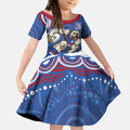 Personalized Western Bulldogs Football Mascot Kid Short Sleeve Dress Aboriginal Dot Art - Dreamtime Football Mascot