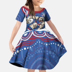 Personalized Western Bulldogs Football Mascot Kid Short Sleeve Dress Aboriginal Dot Art - Dreamtime Football Mascot