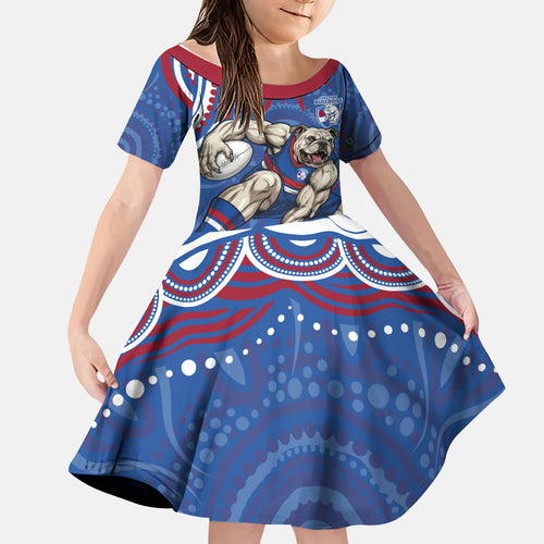 Personalized Western Bulldogs Football Mascot Kid Short Sleeve Dress Aboriginal Dot Art - Dreamtime Football Mascot