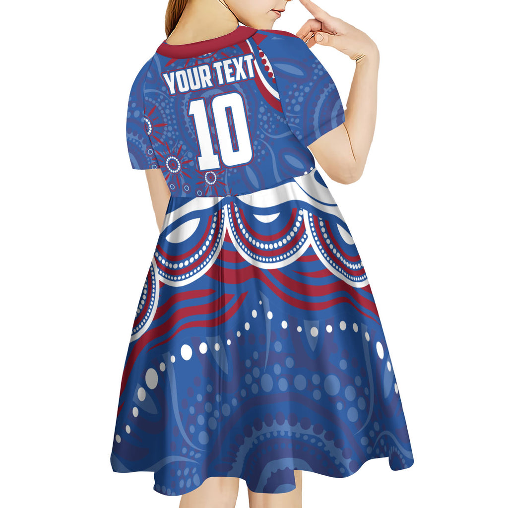 Personalized Western Bulldogs Football Mascot Kid Short Sleeve Dress Aboriginal Dot Art - Dreamtime Football Mascot