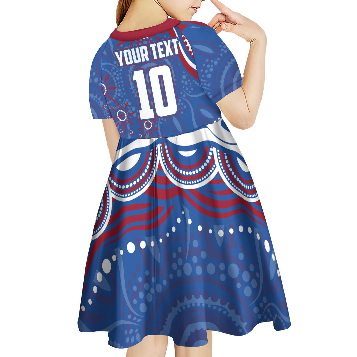 Personalized Western Bulldogs Football Mascot Kid Short Sleeve Dress Aboriginal Dot Art - Dreamtime Football Mascot