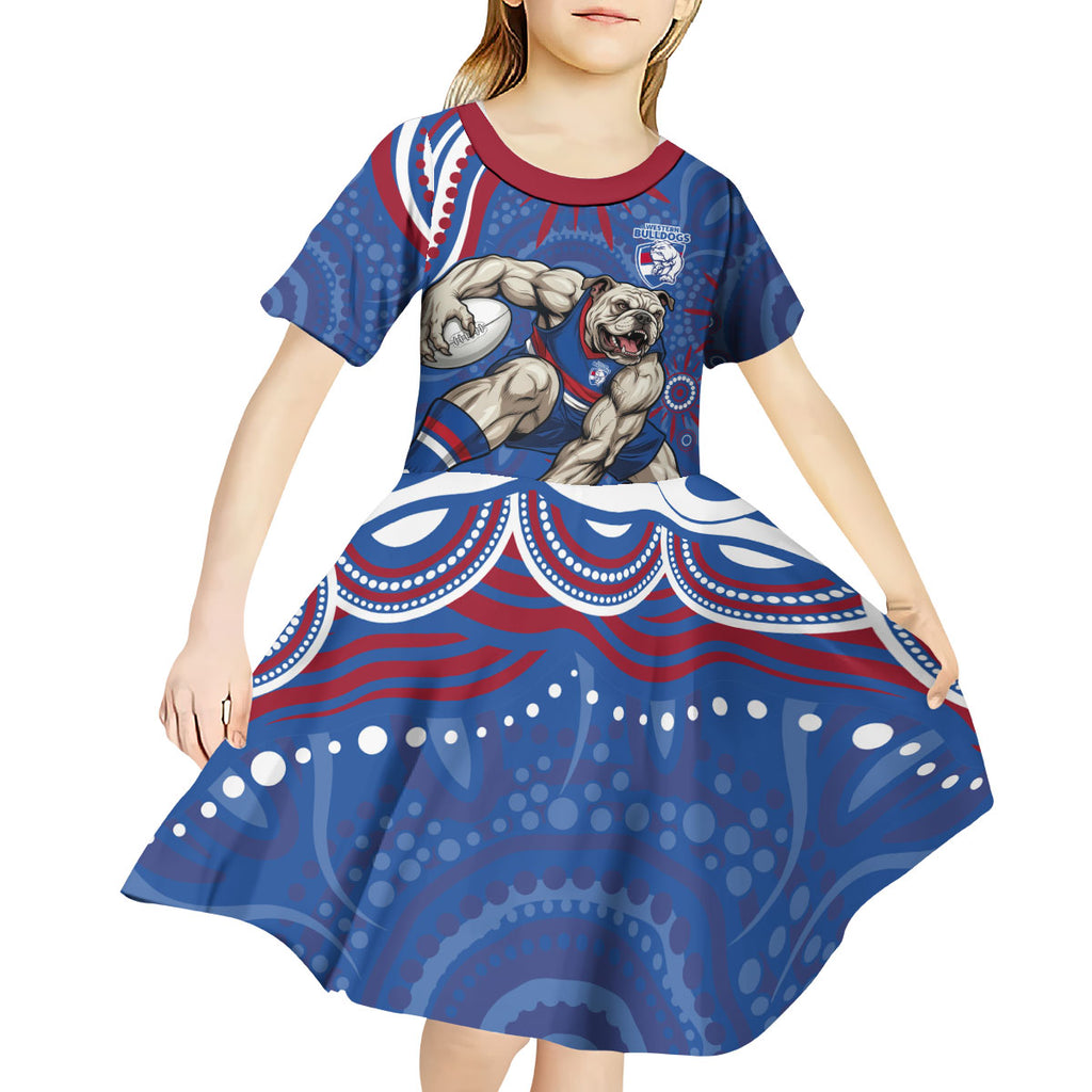 Personalized Western Bulldogs Football Mascot Kid Short Sleeve Dress Aboriginal Dot Art - Dreamtime Football Mascot