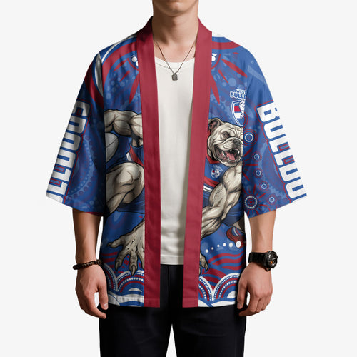 Personalized Western Bulldogs Football Mascot Kimono Aboriginal Dot Art - Dreamtime Football Mascot