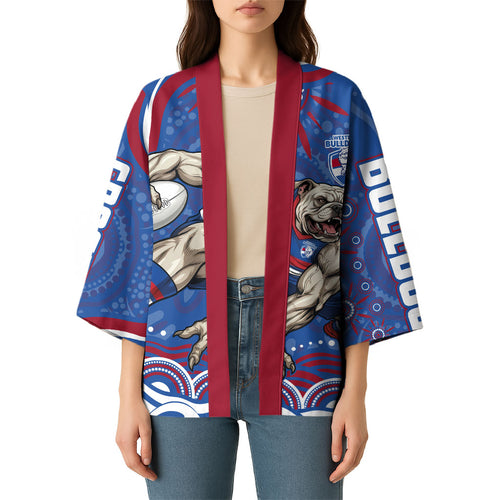 Personalized Western Bulldogs Football Mascot Kimono Aboriginal Dot Art - Dreamtime Football Mascot