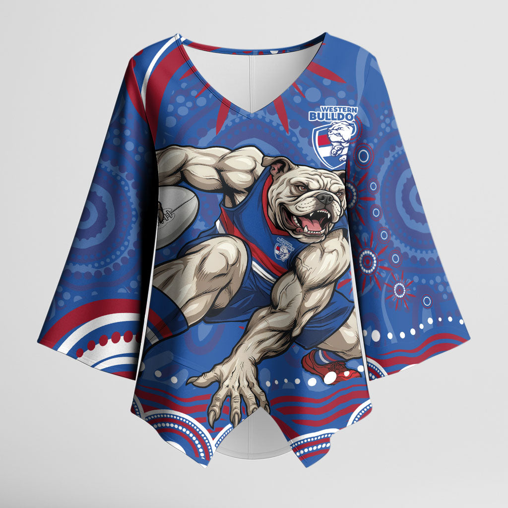 Personalized Western Bulldogs Football Mascot Kimono Sleeve Blouse Aboriginal Dot Art - Dreamtime Football Mascot