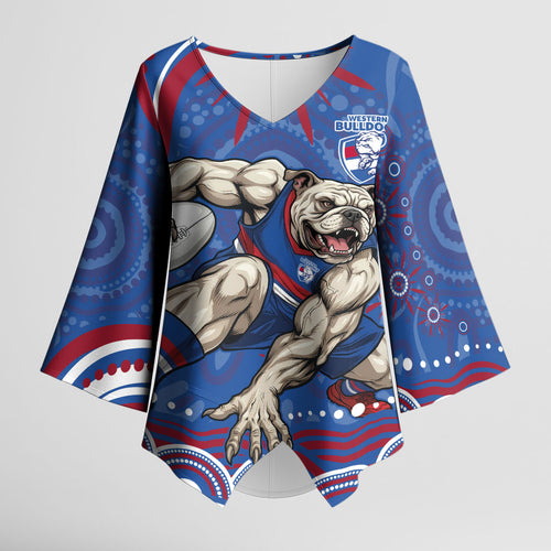 Personalized Western Bulldogs Football Mascot Kimono Sleeve Blouse Aboriginal Dot Art - Dreamtime Football Mascot