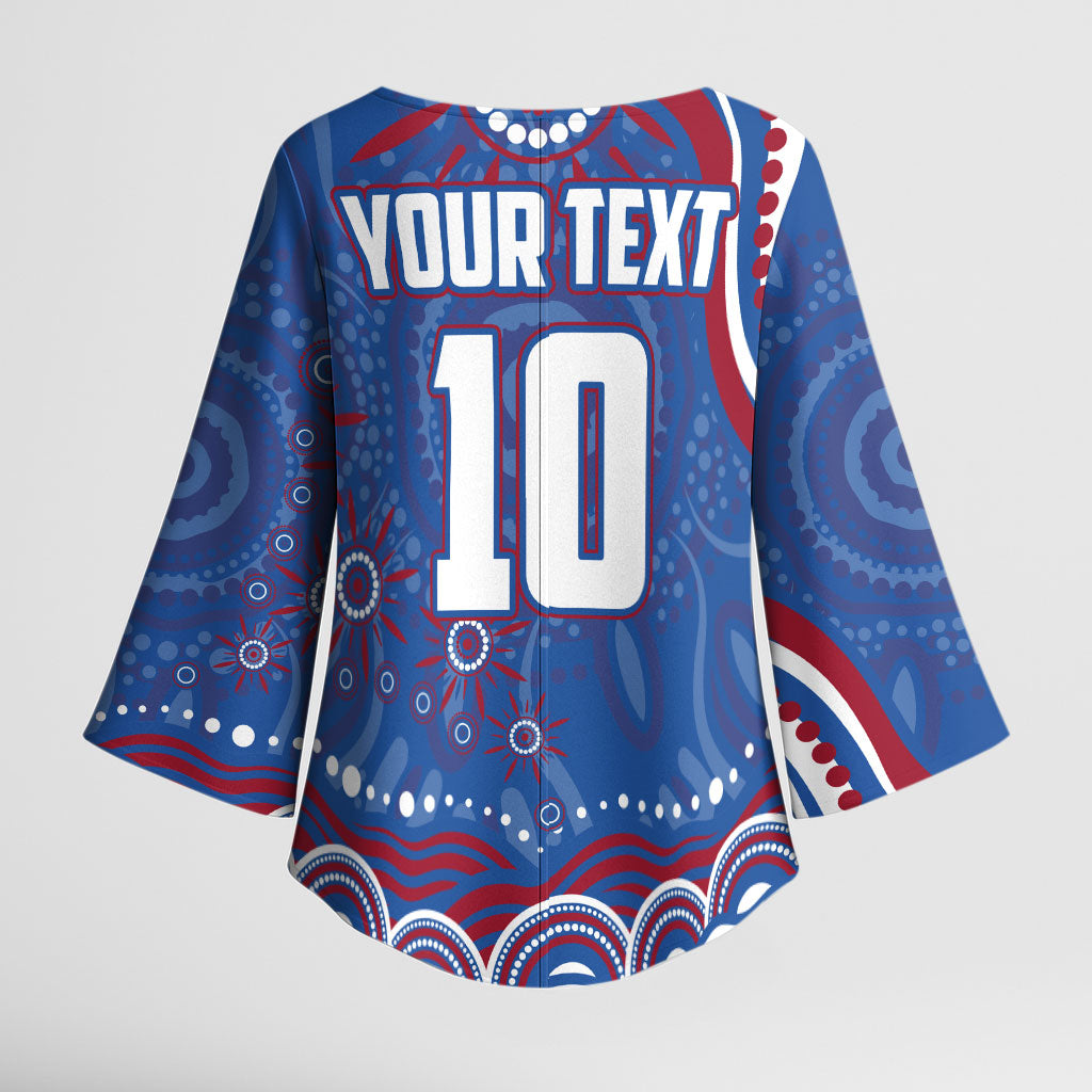 Personalized Western Bulldogs Football Mascot Kimono Sleeve Blouse Aboriginal Dot Art - Dreamtime Football Mascot