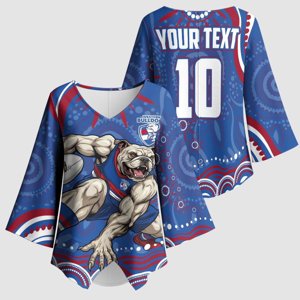 Personalized Western Bulldogs Football Mascot Kimono Sleeve Blouse Aboriginal Dot Art - Dreamtime Football Mascot