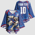 Personalized Western Bulldogs Football Mascot Kimono Sleeve Blouse Aboriginal Dot Art - Dreamtime Football Mascot