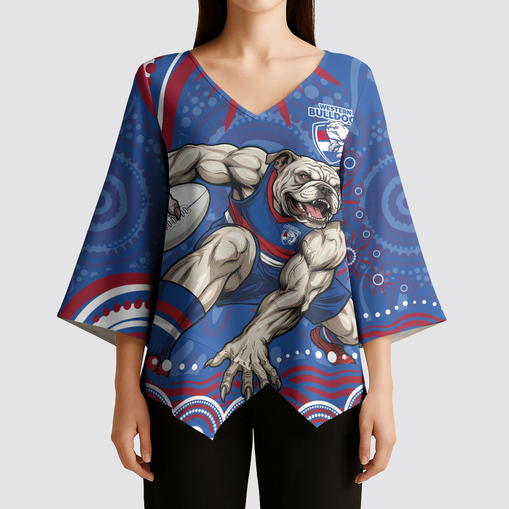 Personalized Western Bulldogs Football Mascot Kimono Sleeve Blouse Aboriginal Dot Art - Dreamtime Football Mascot