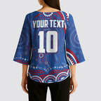Personalized Western Bulldogs Football Mascot Kimono Sleeve Blouse Aboriginal Dot Art - Dreamtime Football Mascot