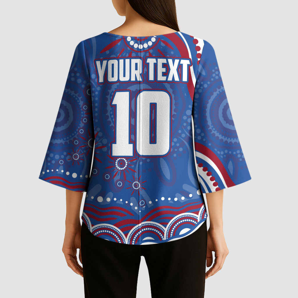Personalized Western Bulldogs Football Mascot Kimono Sleeve Blouse Aboriginal Dot Art - Dreamtime Football Mascot