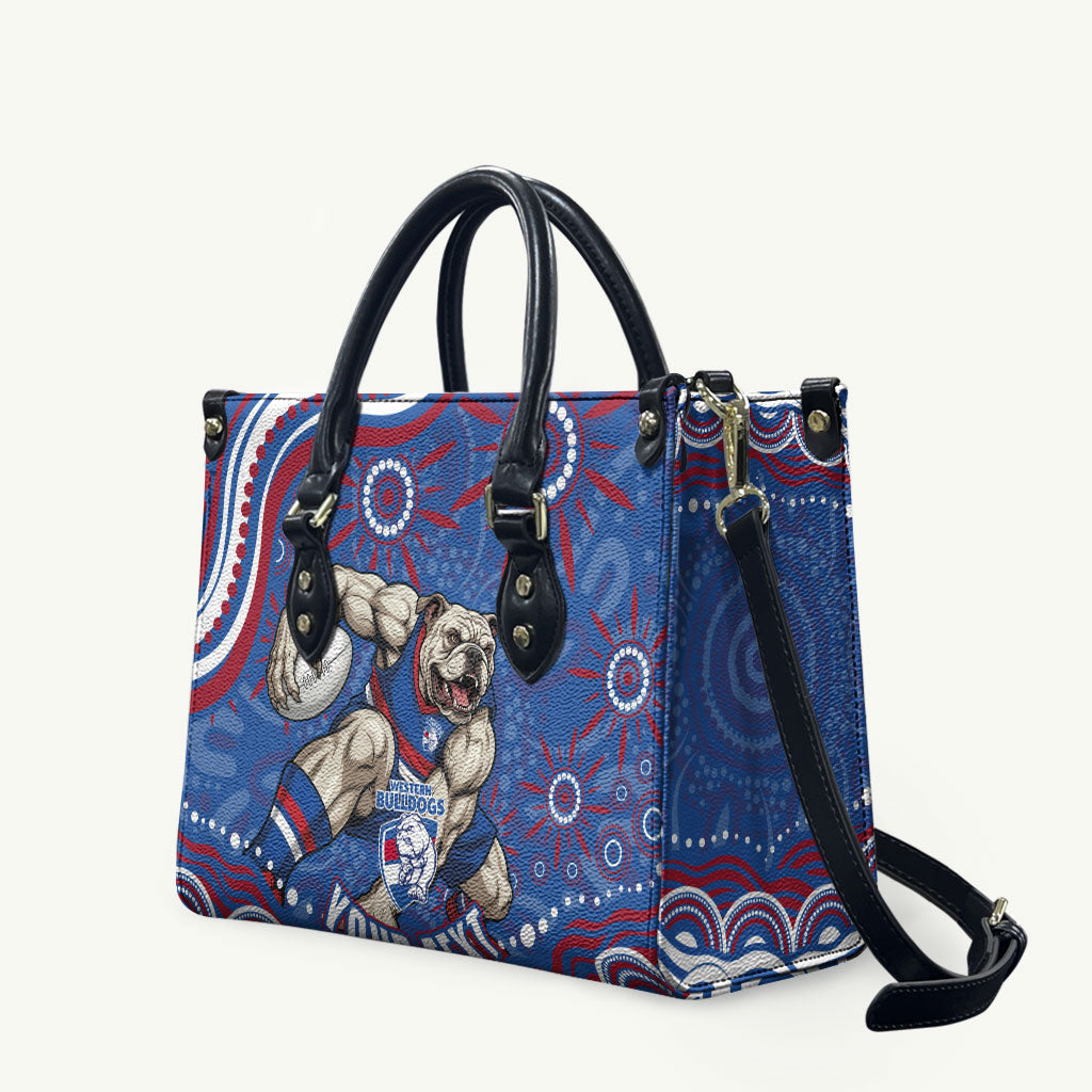 Personalized Western Bulldogs Football Mascot Leather Bag Aboriginal Dot Art - Dreamtime Football Mascot