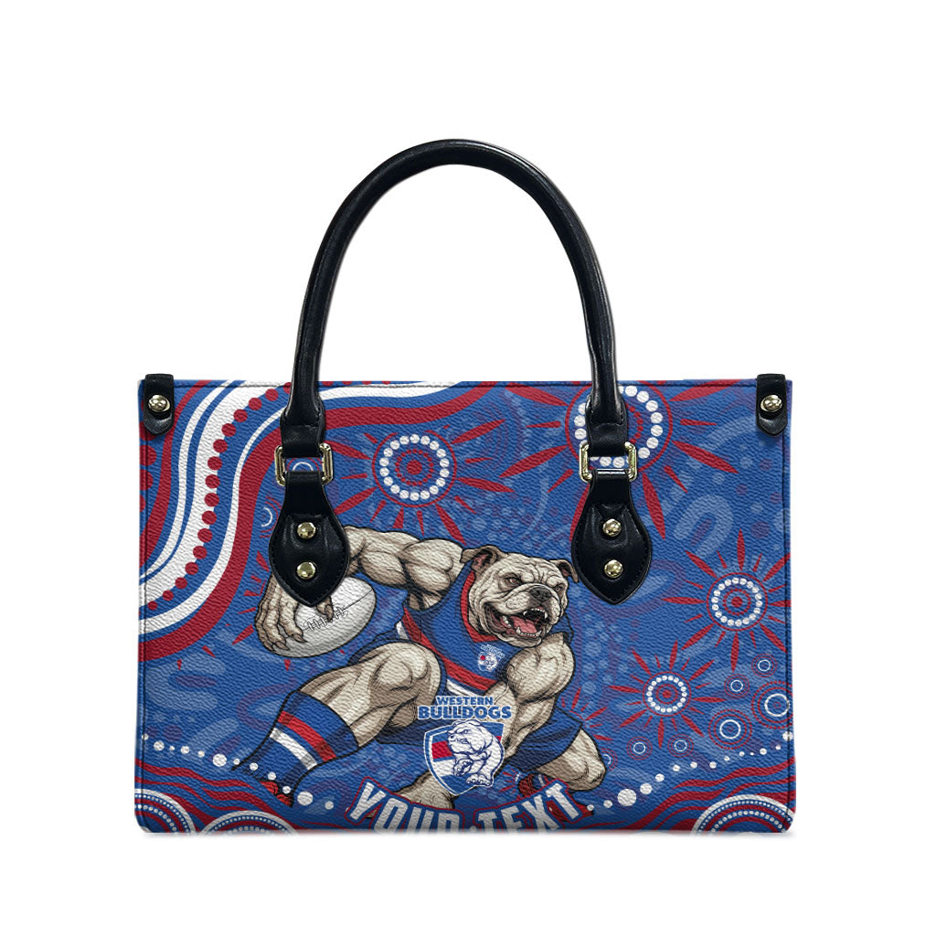 Personalized Western Bulldogs Football Mascot Leather Bag Aboriginal Dot Art - Dreamtime Football Mascot
