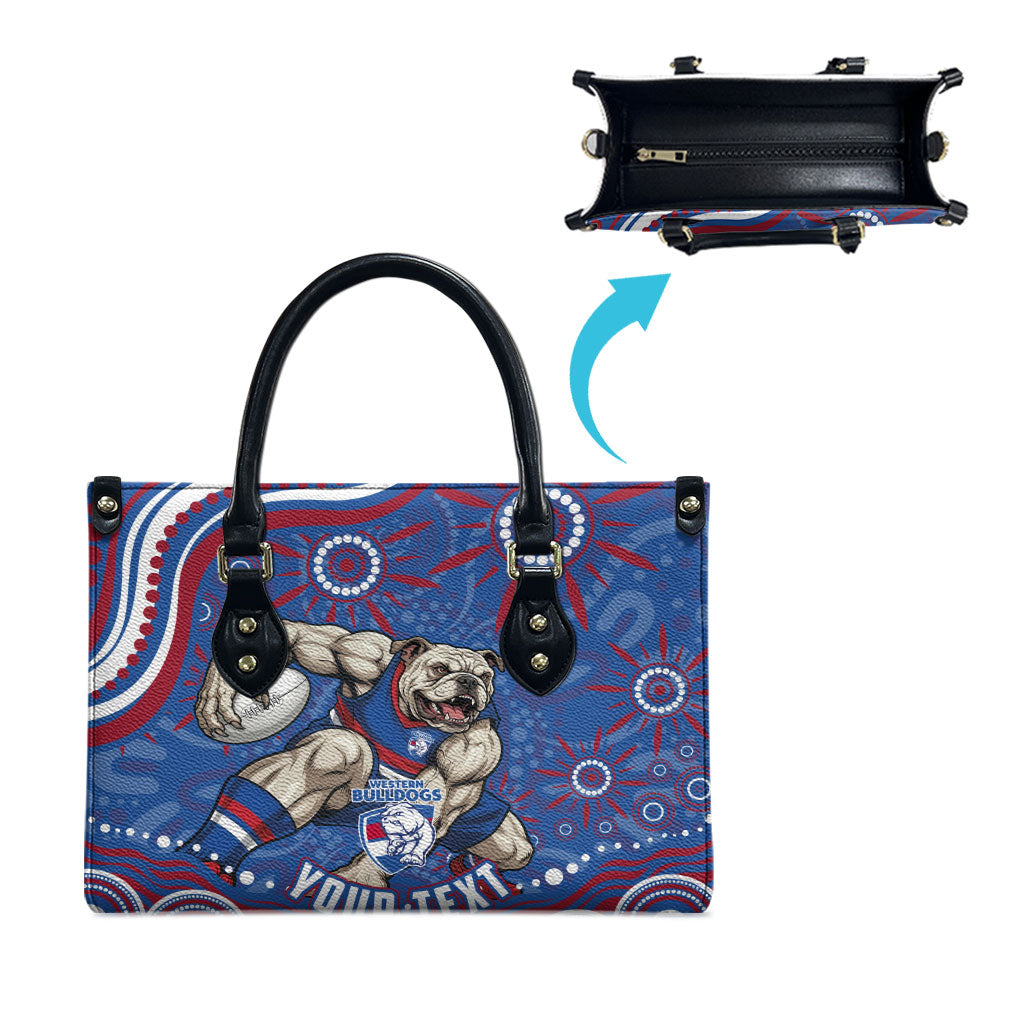 Personalized Western Bulldogs Football Mascot Leather Bag Aboriginal Dot Art - Dreamtime Football Mascot