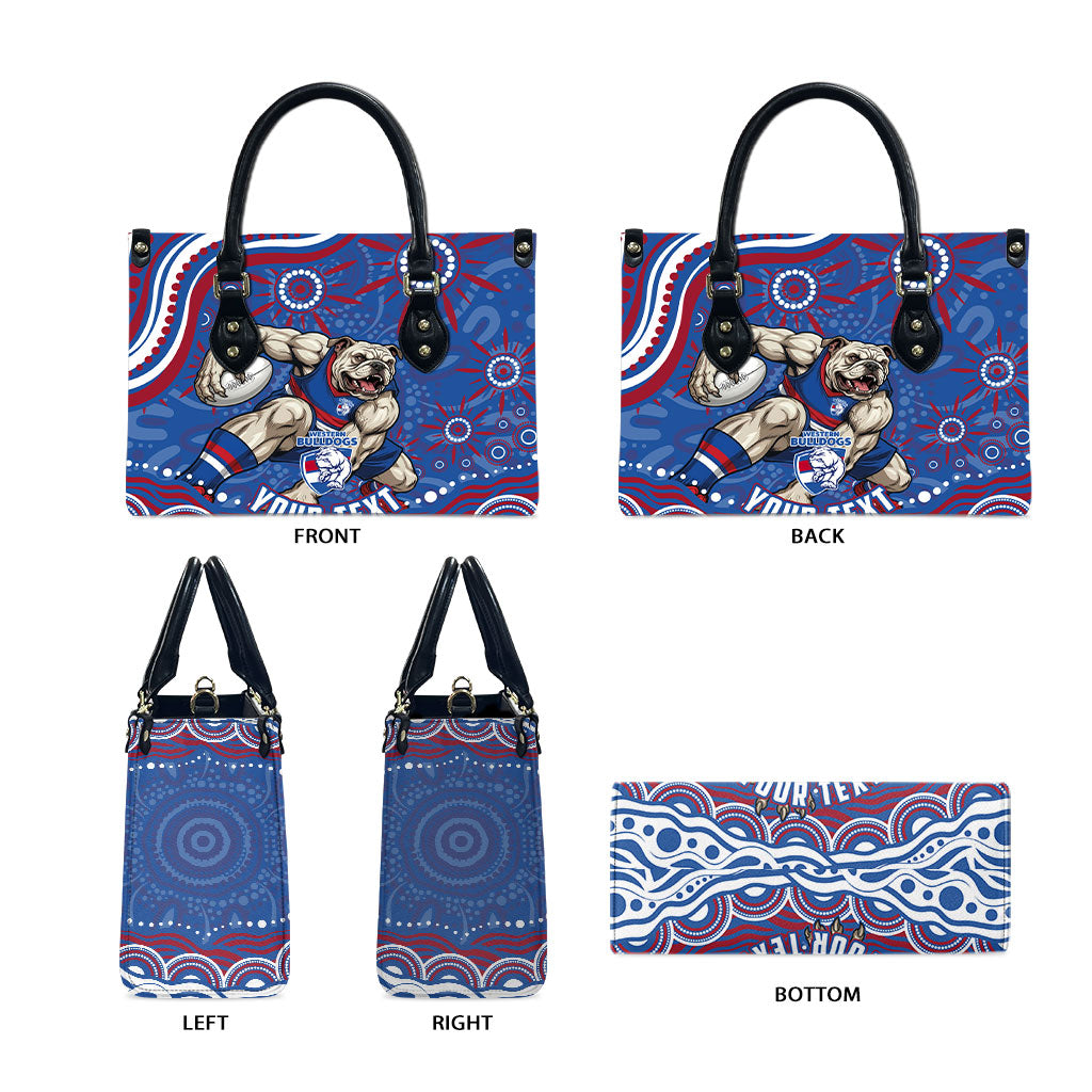 Personalized Western Bulldogs Football Mascot Leather Bag Aboriginal Dot Art - Dreamtime Football Mascot