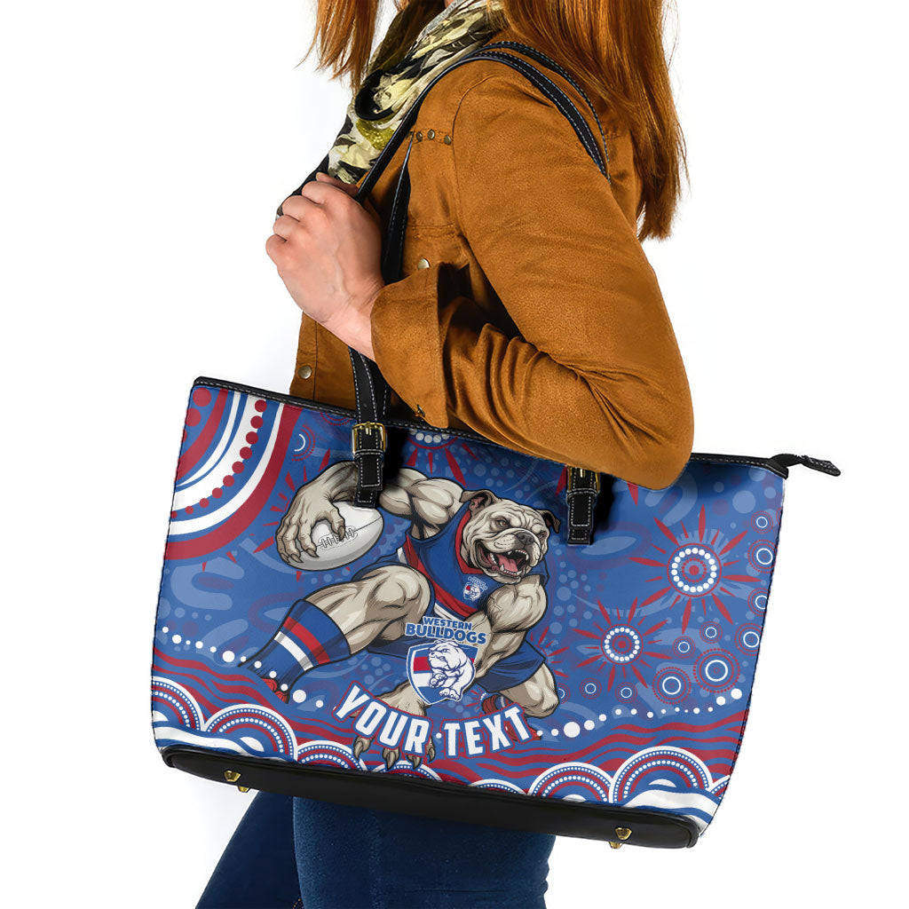 Personalized Western Bulldogs Football Mascot Leather Tote Bag Aboriginal Dot Art - Dreamtime Football Mascot