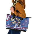 Personalized Western Bulldogs Football Mascot Leather Tote Bag Aboriginal Dot Art - Dreamtime Football Mascot
