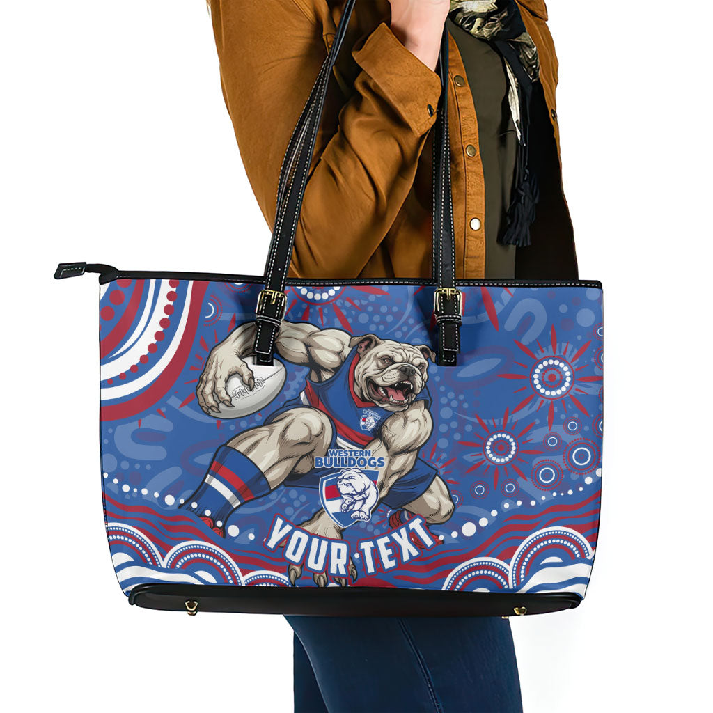 Personalized Western Bulldogs Football Mascot Leather Tote Bag Aboriginal Dot Art - Dreamtime Football Mascot