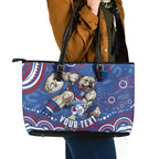 Personalized Western Bulldogs Football Mascot Leather Tote Bag Aboriginal Dot Art - Dreamtime Football Mascot