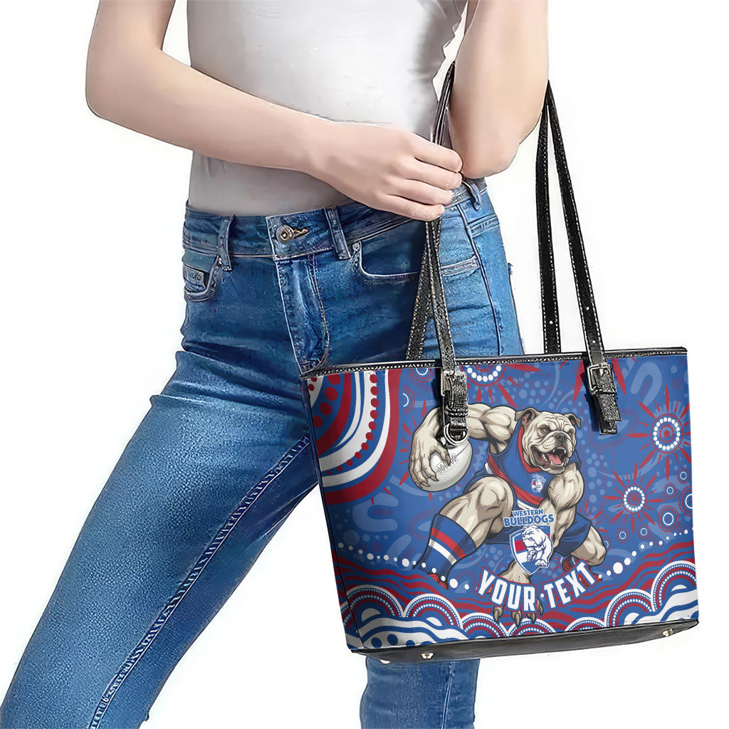 Personalized Western Bulldogs Football Mascot Leather Tote Bag Aboriginal Dot Art - Dreamtime Football Mascot