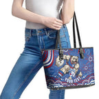 Personalized Western Bulldogs Football Mascot Leather Tote Bag Aboriginal Dot Art - Dreamtime Football Mascot