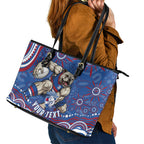 Personalized Western Bulldogs Football Mascot Leather Tote Bag Aboriginal Dot Art - Dreamtime Football Mascot