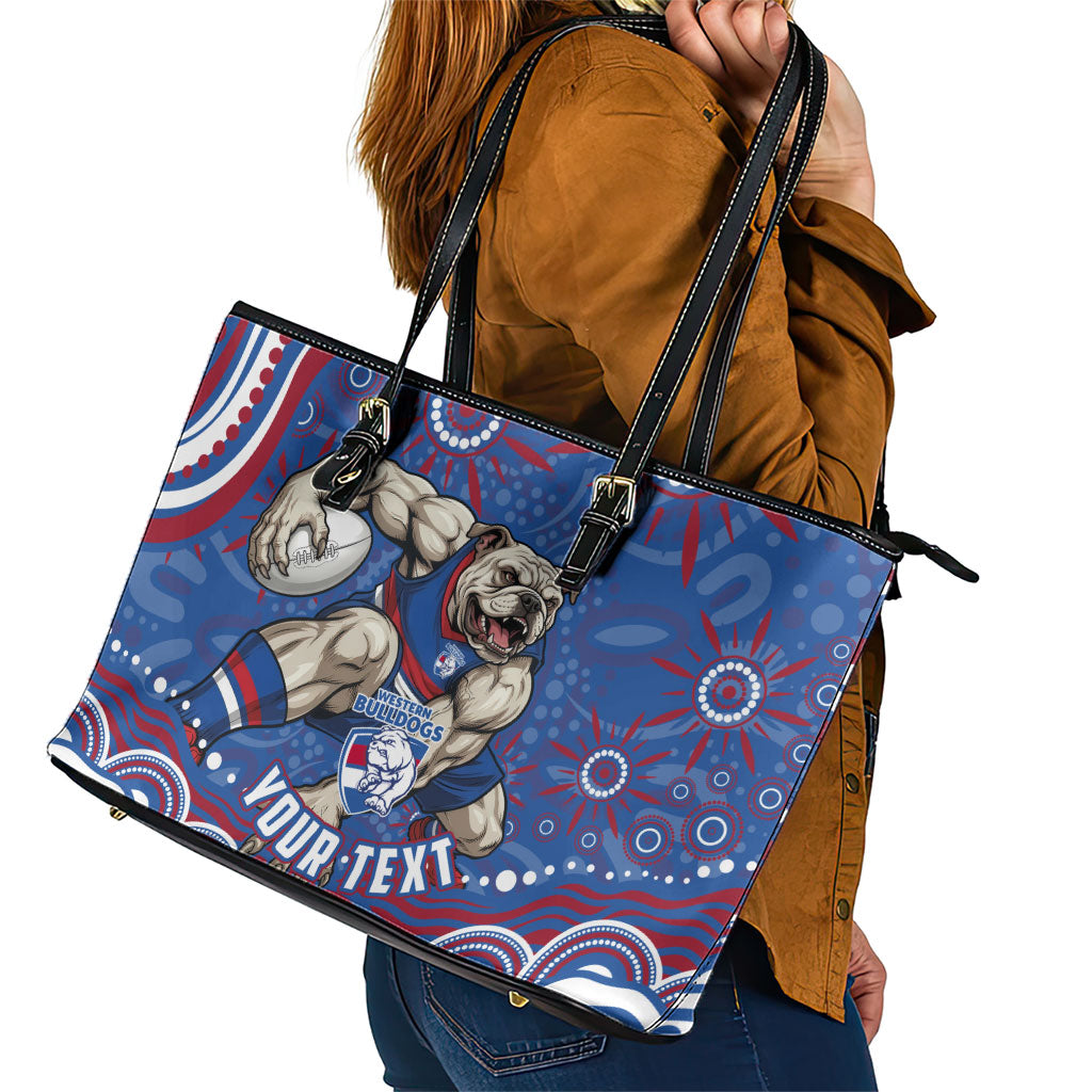Personalized Western Bulldogs Football Mascot Leather Tote Bag Aboriginal Dot Art - Dreamtime Football Mascot