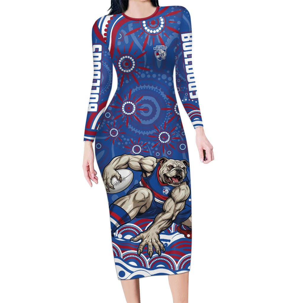 Personalized Western Bulldogs Football Mascot Long Sleeve Bodycon Dress Aboriginal Dot Art - Dreamtime Football Mascot