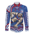 Personalized Western Bulldogs Football Mascot Long Sleeve Button Shirt Aboriginal Dot Art - Dreamtime Football Mascot
