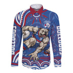 Personalized Western Bulldogs Football Mascot Long Sleeve Button Shirt Aboriginal Dot Art - Dreamtime Football Mascot