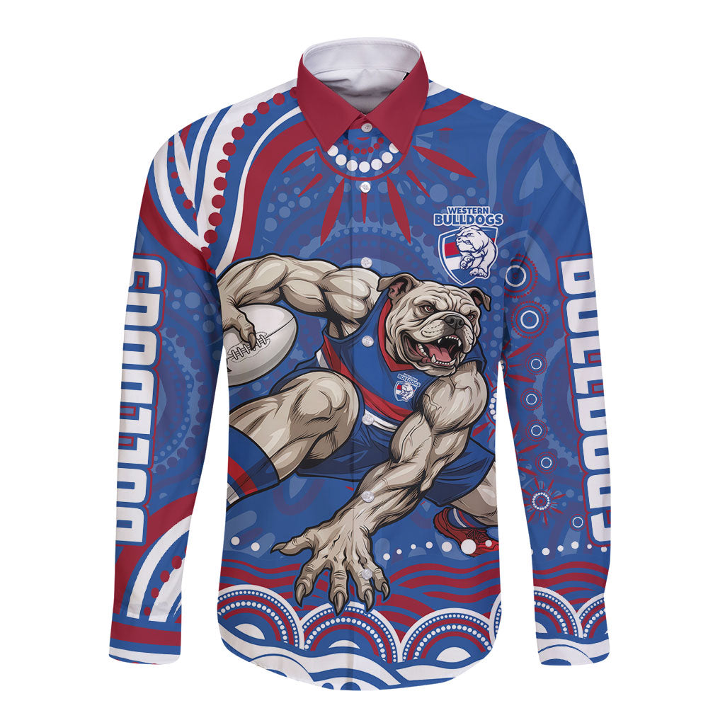 Personalized Western Bulldogs Football Mascot Long Sleeve Button Shirt Aboriginal Dot Art - Dreamtime Football Mascot