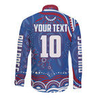 Personalized Western Bulldogs Football Mascot Long Sleeve Button Shirt Aboriginal Dot Art - Dreamtime Football Mascot