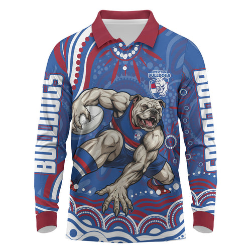 Personalized Western Bulldogs Football Mascot Long Sleeve Polo Shirt Aboriginal Dot Art - Dreamtime Football Mascot