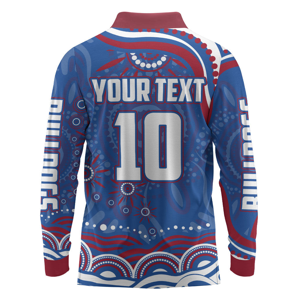 Personalized Western Bulldogs Football Mascot Long Sleeve Polo Shirt Aboriginal Dot Art - Dreamtime Football Mascot