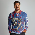 Personalized Western Bulldogs Football Mascot Long Sleeve Polo Shirt Aboriginal Dot Art - Dreamtime Football Mascot