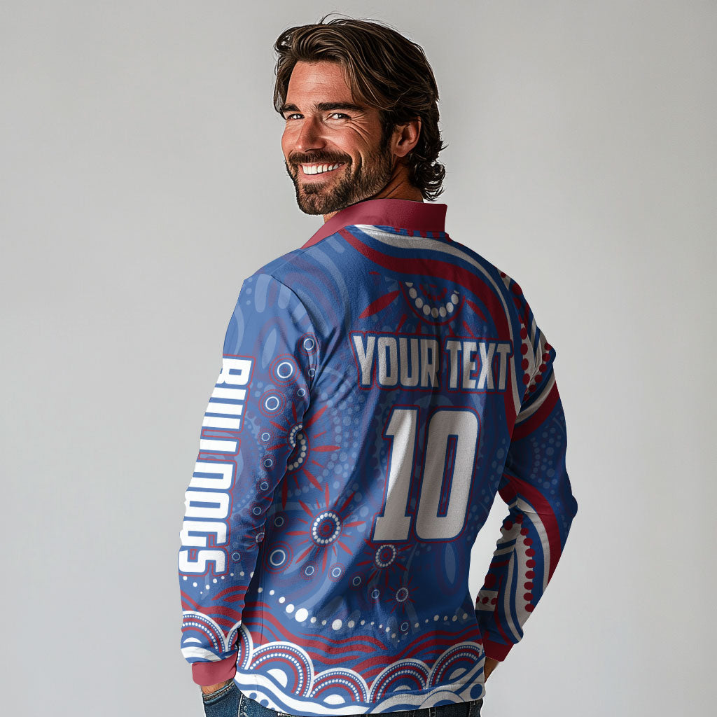 Personalized Western Bulldogs Football Mascot Long Sleeve Polo Shirt Aboriginal Dot Art - Dreamtime Football Mascot