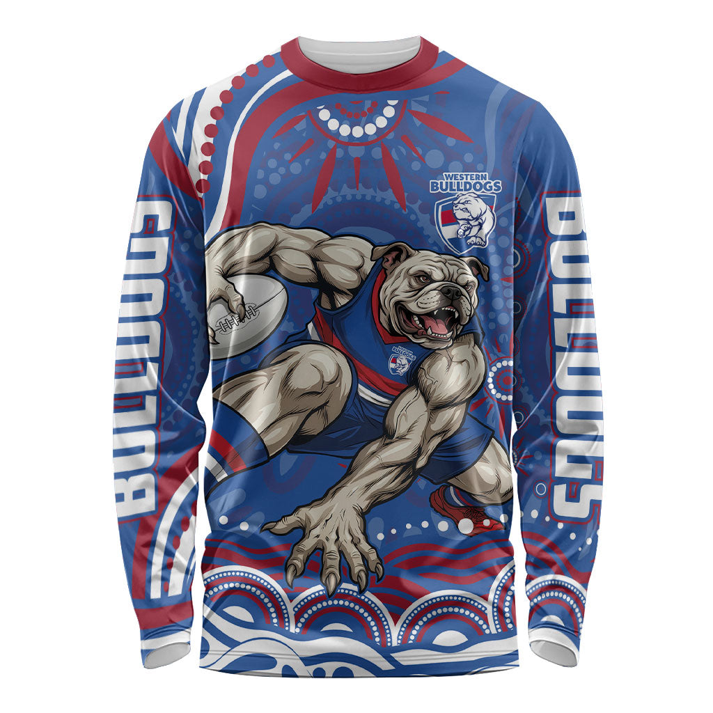 Personalized Western Bulldogs Football Mascot Long Sleeve Shirt Aboriginal Dot Art - Dreamtime Football Mascot
