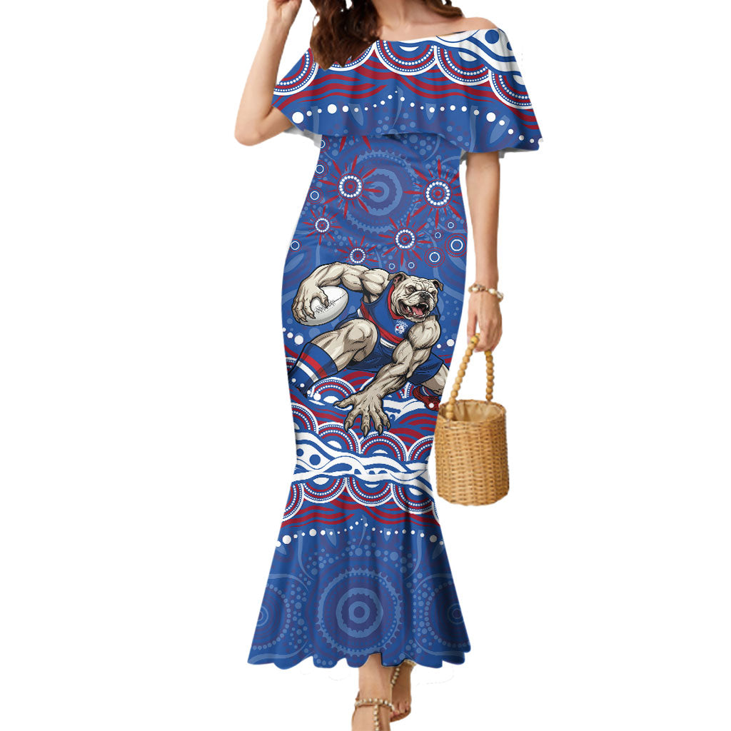 Personalized Western Bulldogs Football Mascot Mermaid Dress Aboriginal Dot Art - Dreamtime Football Mascot