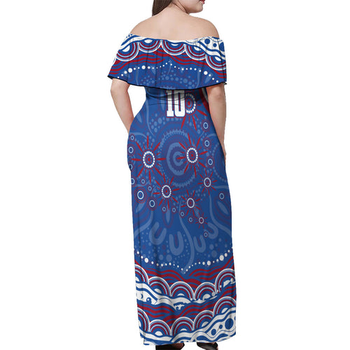 Personalized Western Bulldogs Football Mascot Off Shoulder Maxi Dress Aboriginal Dot Art - Dreamtime Football Mascot