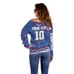 Personalized Western Bulldogs Football Mascot Off Shoulder Sweater Aboriginal Dot Art - Dreamtime Football Mascot