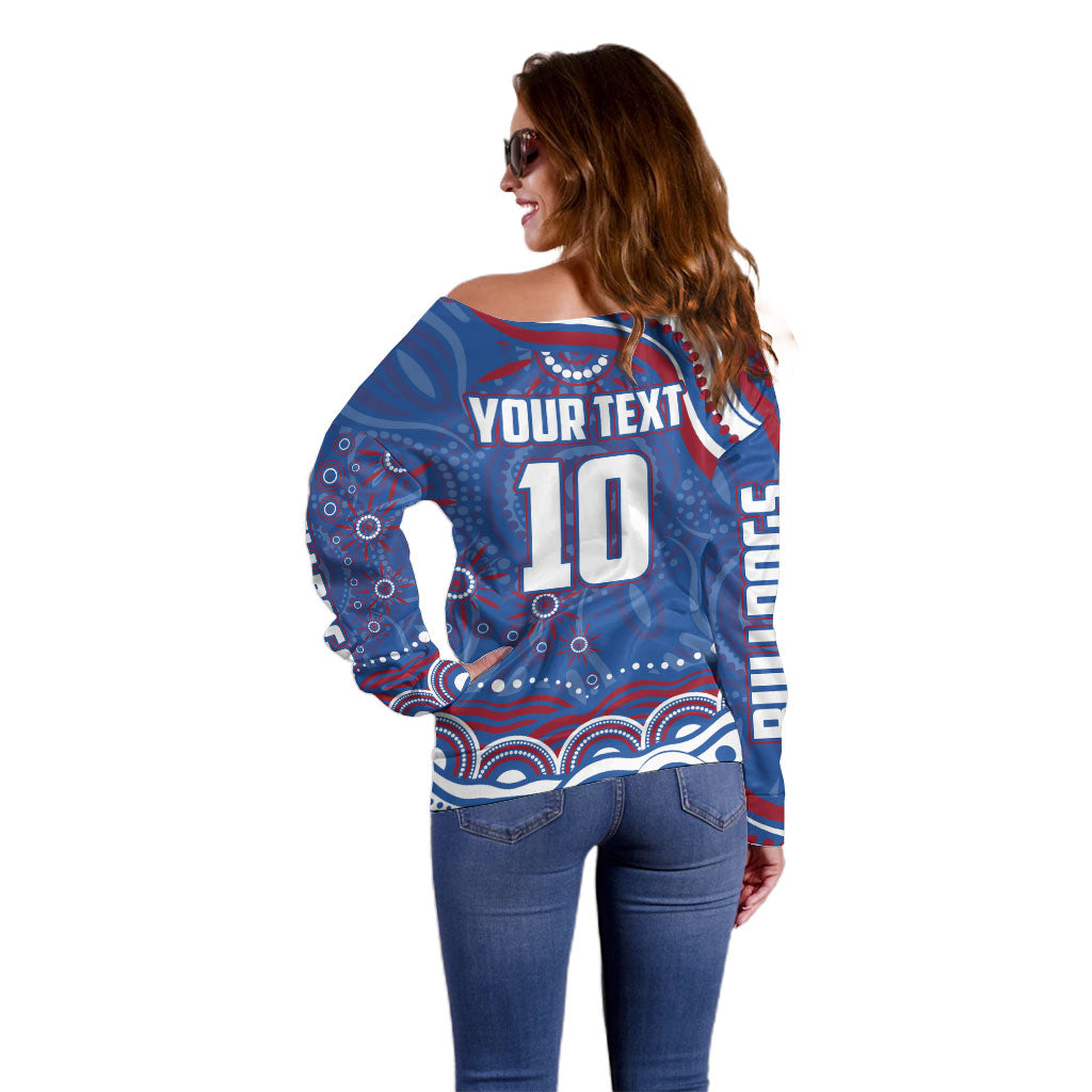 Personalized Western Bulldogs Football Mascot Off Shoulder Sweater Aboriginal Dot Art - Dreamtime Football Mascot